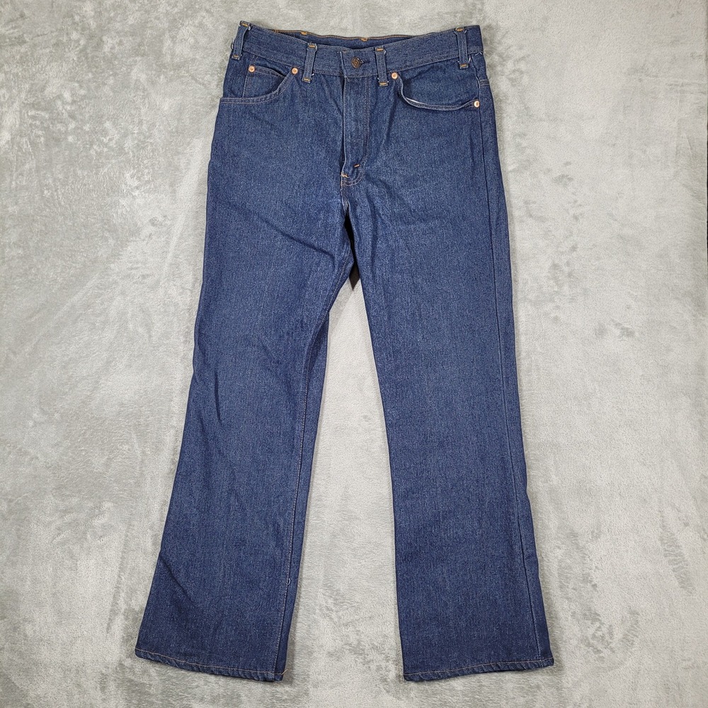 Vintage 70s Plain Pockets Jeans Mens 33x30 Blue Bootcut Flare Denim Blend Dark